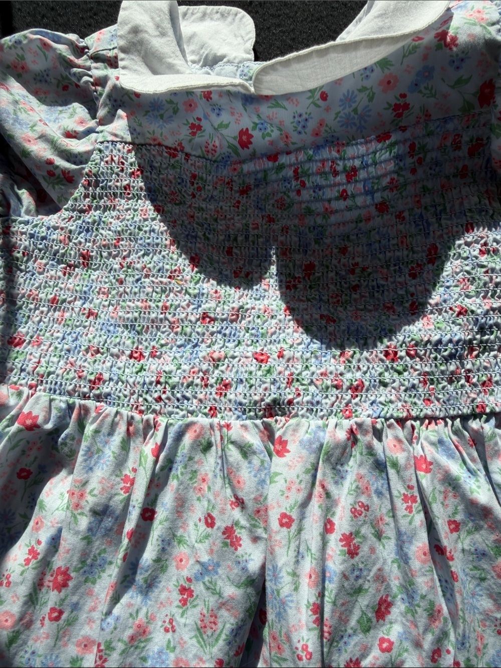 Girls Floral Smocked Dress with Peter Pan Collar - Pink & Blue - Picture 3 of 6